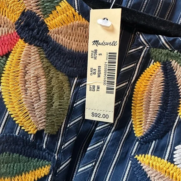 Madewell Navy Striped Blouse with Colorful Embroidery - Picture 4 of 4